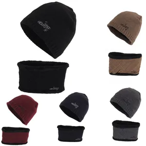 Winter Knitted Hat And Scarf Set For Men Women Fleece Lined Warm Embroidered Beanie Skull Cap Neck Warmer Outdoor Accessories