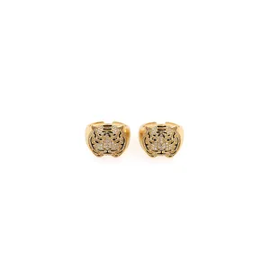 18K gold-plated tiger head ring with sparkling zircon stones and adjustable open band