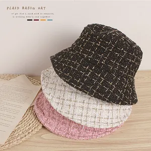 Autumn winter children's tweed bucket hat with silver metallic thread texture in three colors