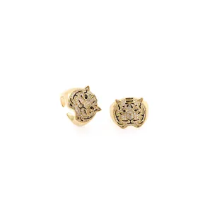 18K gold plated tiger ring with zircon stones and adjustable open band for women