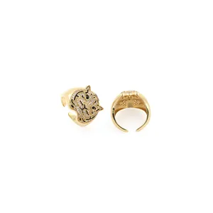 18K gold-plated adjustable tiger ring featuring sparkling cubic zirconia and black enamel