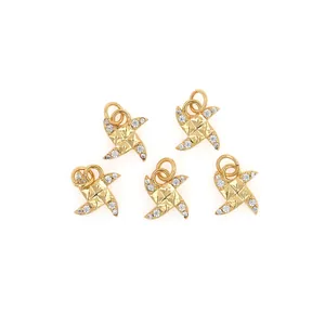 Five-piece set of 18K gold plated windmill charms with zircon stones for DIY jewelry