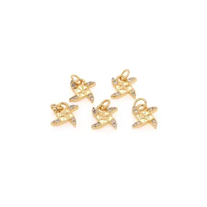 Set of five 18K gold-plated windmill pendants with cubic zirconia for jewelry making