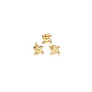 Three-piece set of 18K gold plated windmill charms with clear zircon stones for jewelry DIY