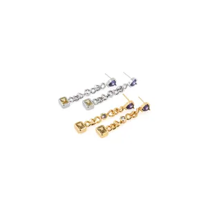 18K gold and silver plated mesh earrings with purple heart and yellow gemstones