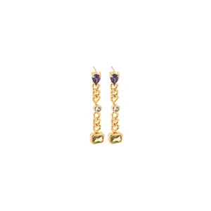 18K Gold Plated Copper Zirconia Earring Pendant Heart Rectangle Colorful Gemstone Dangle Charm For Jewelry Making DIY