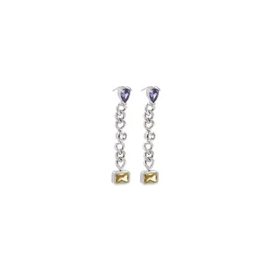 Exquisite 18K gold-plated mesh earrings with colorful heart and rectangular gemstones