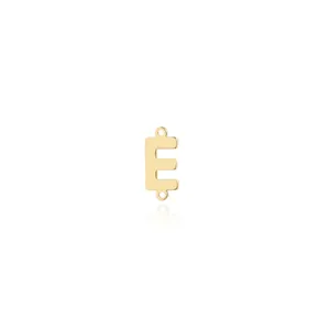 Detail of 18K gold-plated letter E connector with dual loops for DIY jewelry making