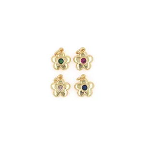 18K gold-plated floral pendants set with multicolored zircon stones for DIY jewelry making