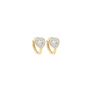 Boucles d'oreilles huggies cœur plaquées or 18K avec émail blanc et centres en zircon