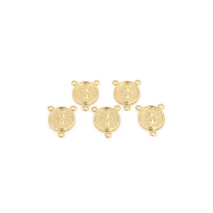 18K gold-plated circular Virgin Mary pendants with cubic zirconia and three hanging loops