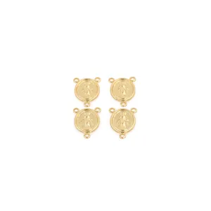 18K gold-plated circular Virgin Mary pendant with cubic zirconia and triple connectors