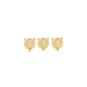 18K gold plated Virgin Mary round pendant with cubic zirconia for jewelry making
