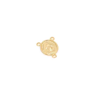 Detailed 18K gold plated Virgin Mary pendant with triple connector loops for DIY jewelry
