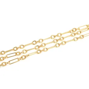 18K gold plated copper chain with mixed oval and textured links for DIY jewelry making