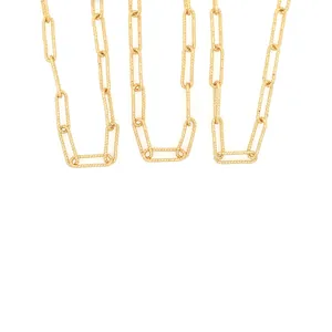 18K gold-plated rectangle link chain for DIY jewelry making with textured surface
