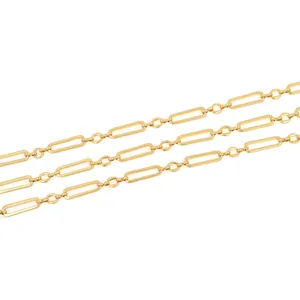 18K Gold Plated Copper Paperclip Chain For Hip Hop Jewelry DIY Necklace Making Unfinished Geometric Link Accessory