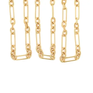 18K gold-plated rectangle paperclip and twisted ring chain links for DIY jewelry making