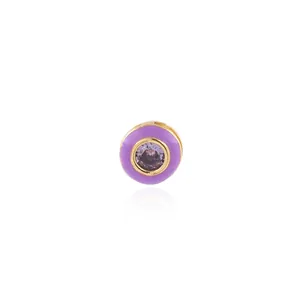 Exquisite 18K gold plated bead charm with purple enamel and round zircon inlay
