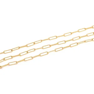 18K Gold Plated Copper Textured Paperclip Chain DIY Jewelry Making Components Rectangle Link Chain For Necklace Bracelet Crafting