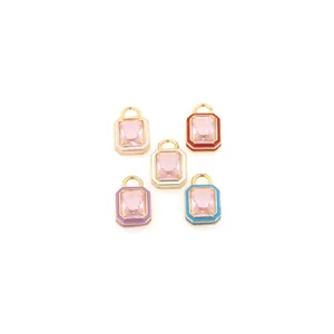 Ciondoli rettangolari in zircone placcato oro 18K con smalto colorato per collane fai-da-te