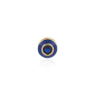 18K gold-plated copper ball connector with blue zircon and enamel for jewelry making