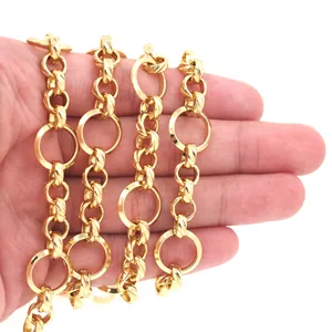 Close-up of 18K gold-plated chunky round and rectangular textured chains for DIY jewelry
