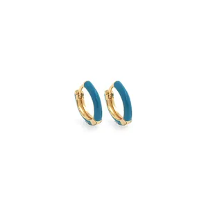 Créoles minimalistes plaquées or 18 carats avec émail bleu élégant pour femmes