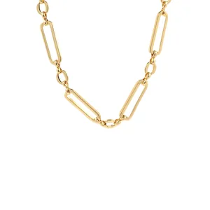 18K gold plated interlocking hip-hop chain with rectangular links for DIY jewelry
