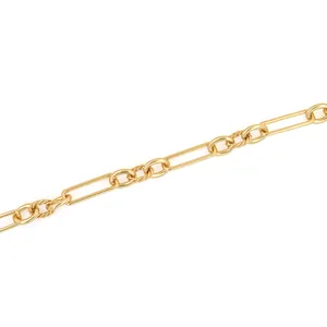 18K gold-plated rectangle and circle textured link chain for DIY jewelry making
