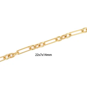Close-up of 18K gold-plated rectangle link chain for DIY jewelry making, 22x7x14mm