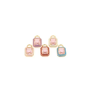Ciondoli quadrati in zircone placcati oro 18K con bordi in smalto colorato per collane fai-da-te