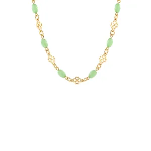 18K Gold Plated Copper Clover Chain With Light Green Beads For DIY Jewelry Necklace Making Handmade Accessories Elegant