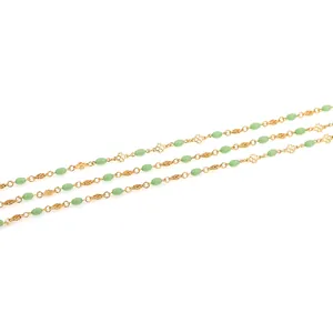 18K gold-plated clover station chain with light green beads for DIY jewelry making