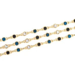 18K επιχρυσωμένη DIY αλυσίδα κοσμημάτων με τρίχρωμα κρύσταλλα για κατασκευή κολιέ