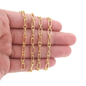Detail of 18K gold plated copper oval link chain for DIY jewelry making on hand