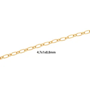 Detail of 18K gold plated chain links with precise 4.7x1x8.8mm dimensions for DIY jewelry