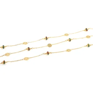 18K gold-plated beaded chain with flat sequins and colorful beads for DIY jewelry making