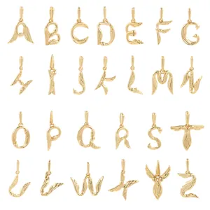 18K Gold Plated Copper Zirconia 26 English Alphabet Alphabet Letter Pendant Wing Angel DIY Jewelry Making Pendant Only Without Chain