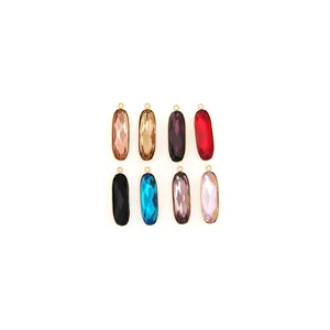 Lot de 8 pendentifs colorés en zircon plaqué or 18K avec design en cristal ovale
