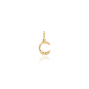 Detailed view of polished 18K gold-plated letter C pendant with elegant mirror reflection