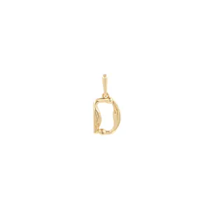 Macro detail of letter D 18K gold plated pendant with organic lava texture and bail