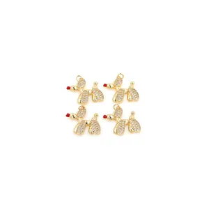 18K gold plated balloon dog pendant with white zircon insets and red nose detail