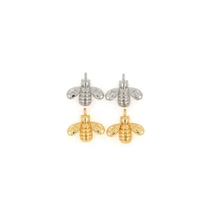Golden and silver bee charms with cubic zirconia in 18K gold-plated copper for DIY jewelry