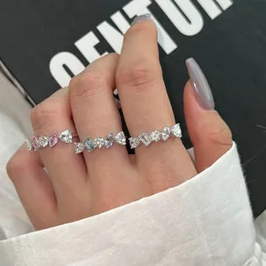 Trois bagues élégantes en argent S925 avec zircons colorés taille marquise et cœur