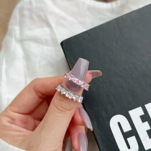Elegant S925 sterling silver rings with pink heart zircon and clear crystal accents