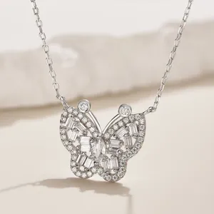 S925 sterling zilveren vlinderketting met marquise en baguette zirkonia kristallen