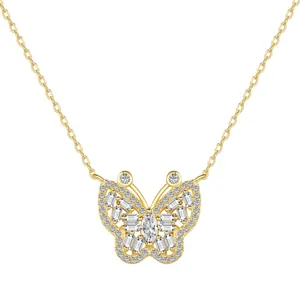 Elegante gouden S925 zilveren vlinderketting met marquise en baguette zirkonia steen