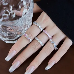 Bagues élégantes en argent sterling S925 avec zircons colorés de formes variées