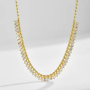 Elegant 18K gold plated silver U-shaped necklace with double row of sparkling zircon stones